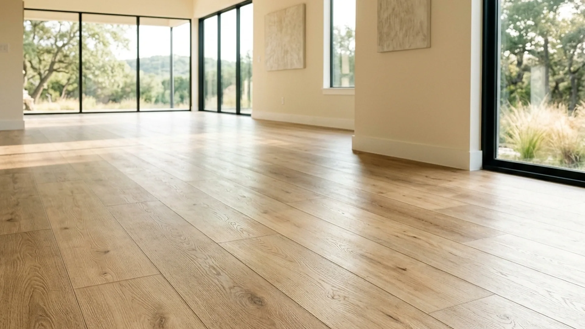 A luxury vinyl plank floor shedding water